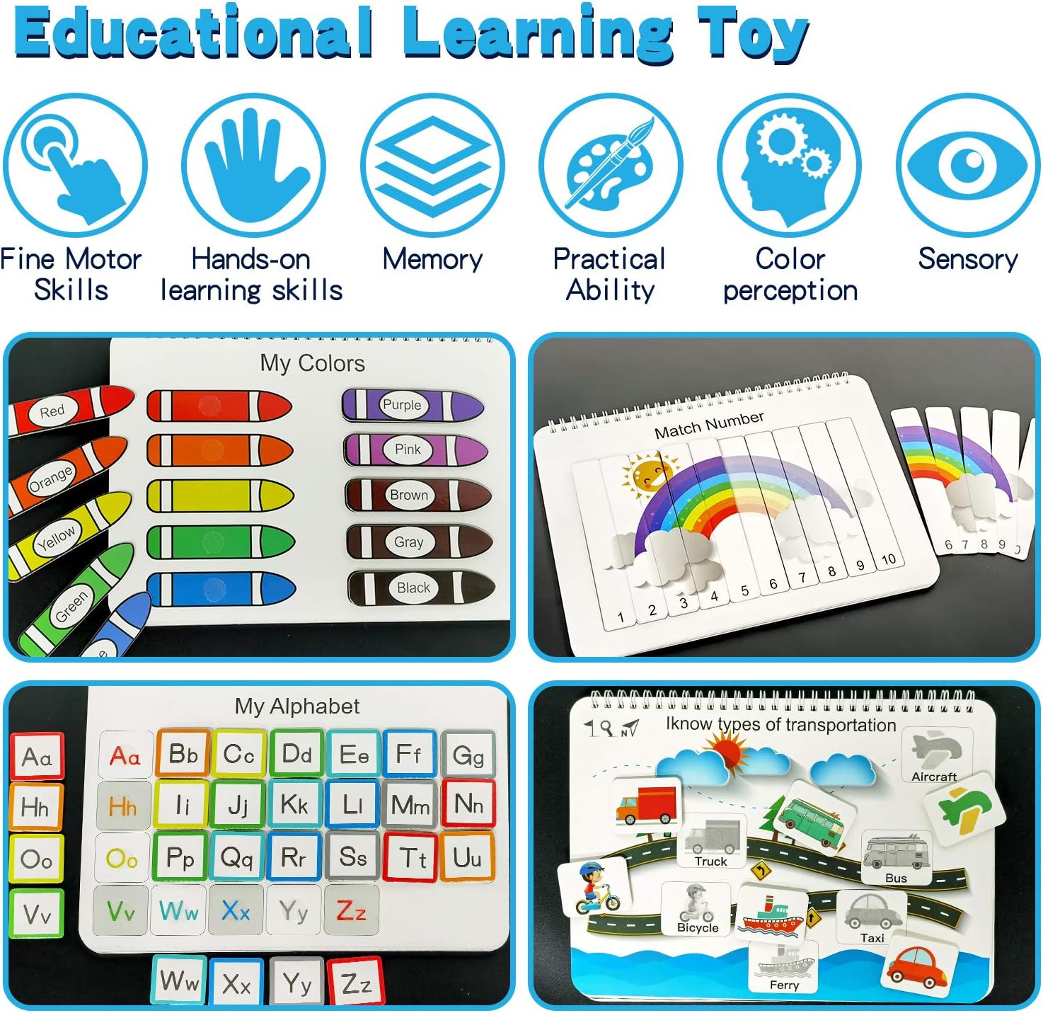 Busy Book for Kids, Montessori Autism Sensory Educational Toys, 12 Pages Toddler Preschool Activity Binder and Early Learning Toys - for Boys & Girls Develops Fine Motor Skills - Image 4