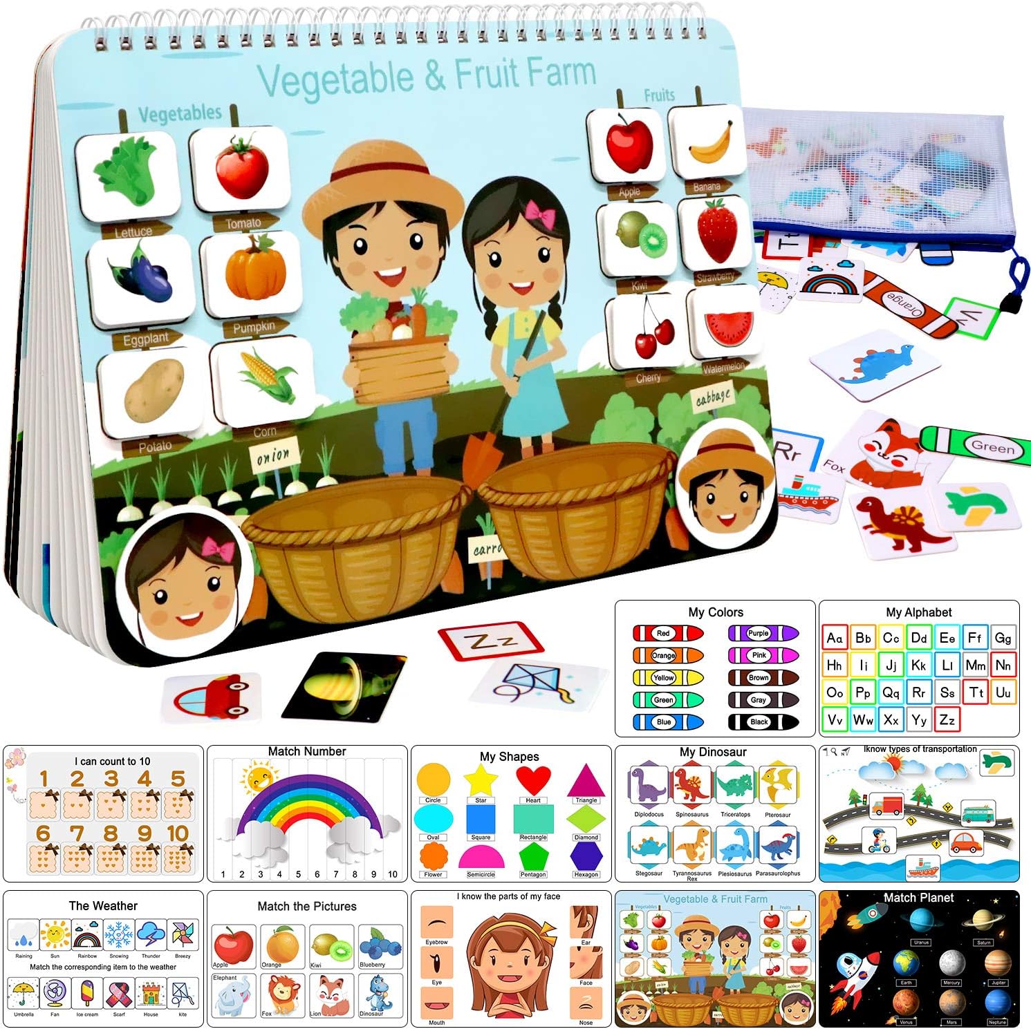 Busy Book for Kids, Montessori Autism Sensory Educational Toys, 12 Pages Toddler Preschool Activity Binder and Early Learning Toys - for Boys & Girls Develops Fine Motor Skills - Image 2