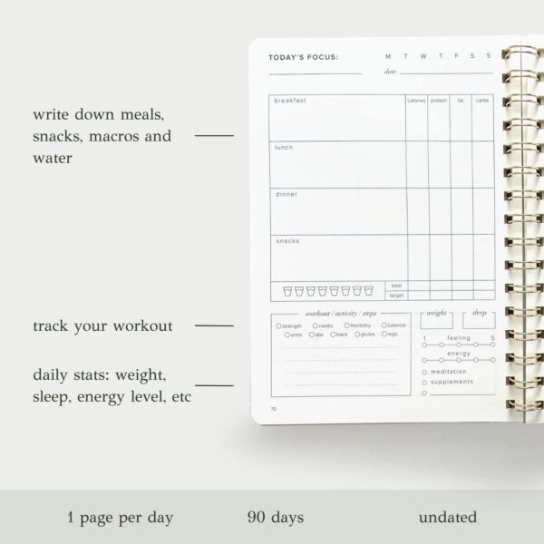 Kunitsa Co. Food and Exercise Journal for Women - Track Meals, Nutrition, and Weight Loss, 90 Days, Pink, 8.5 x 6 Inches - Image 3