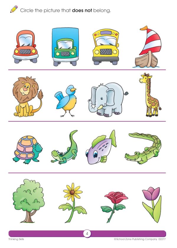 School Zone - Thinking Skills Workbook - 64 Pages, Ages 3 to 5, Preschool to Kindergarten, Problem-Solving, Logic & Reasoning Puzzles, and More (School Zone Get Ready!™ Book Series) - Image 4