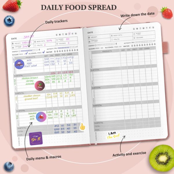 Food Journal for Weight Loss, Meal Planner & Daily Food Wellness Diary to Count Calories Nutrient Intake,Weight Loss Journal to Track Health, Achieve Diet Fitness Goals (A5 size)-Rose Gold - Image 4