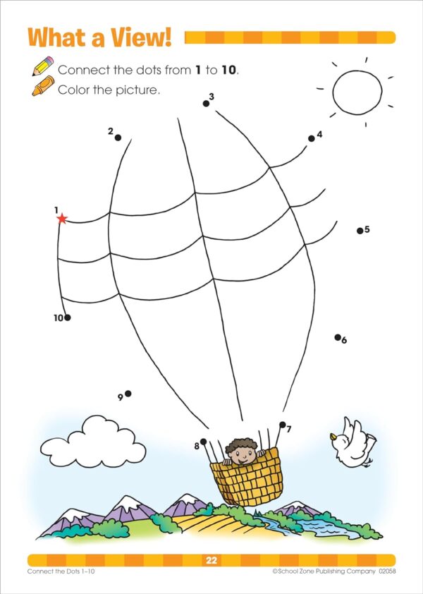 School Zone - Connect the Dots Workbook - 32 Pages, Ages 3 to 5, Preschool, Kindergarten, Dot-to-Dots, Counting, Number Puzzles, Numbers 1-10, Coloring, and More (School Zone Get Ready!™ Book Series) - Image 7