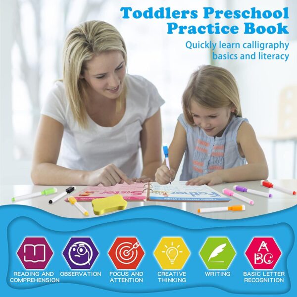 60 Pages Preschool Learning Activities Handwriting Practice Book for Kids, Educational Montessori Toys for 3 4 5 6 Year Old Kindergarten Learning Game Autism Materials Busy Book for Toddlers - Image 3