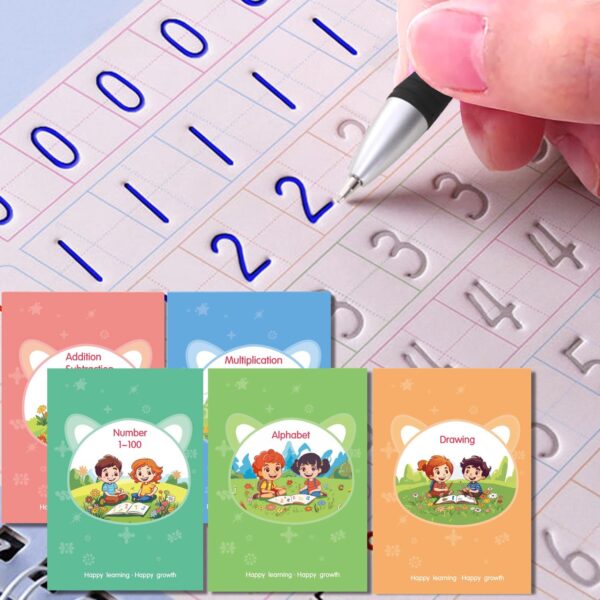 Magic Practice Copybook, Reusable Writing Practice Book, for Preschool Kids Age 3-8 ​Calligraphy 9.44in×6.29in(5 Books with Pens) - Image 2