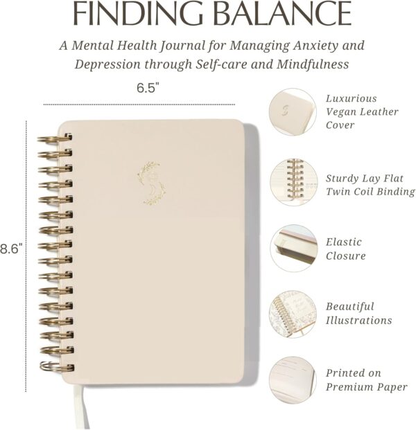 FINDING BALANCE Mental Health Journal – 6-Month Daily Journal with Prompts for Mindfulness, Self-Care & Healing – Anxiety & Depression Relief – Beige Spiral - Image 3