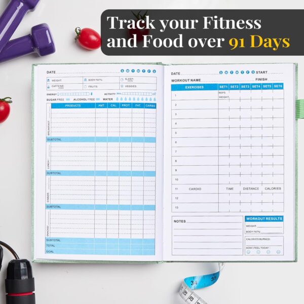 Weight Loss Journal for Women, 90 Days Food and Fitness Planner, Calories Counter Book to Track Meal And Exercise, Weightlifting Journal Home Gym Accessories Gift-Green - Image 4
