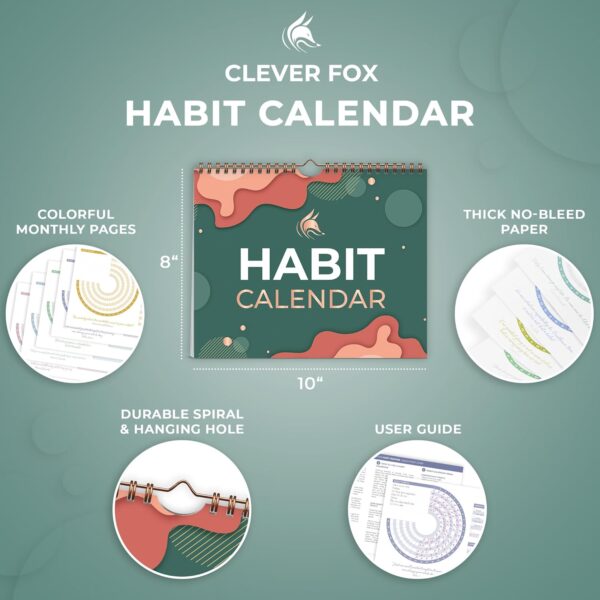 Clever Fox Habit Calendar Circle – 2-Year Inspirational Habit Tracker for Atomic Habits – Colorful Habit & Goal Planner Journal to Boost Productivity & Become Your Best Self – Dark Green & Red - Image 3