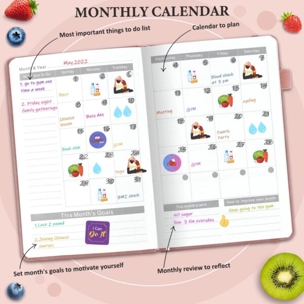 Food Journal for Weight Loss, Meal Planner & Daily Food Wellness Diary to Count Calories Nutrient Intake,Weight Loss Journal to Track Health, Achieve Diet Fitness Goals (A5 size)-Rose Gold - Image 5