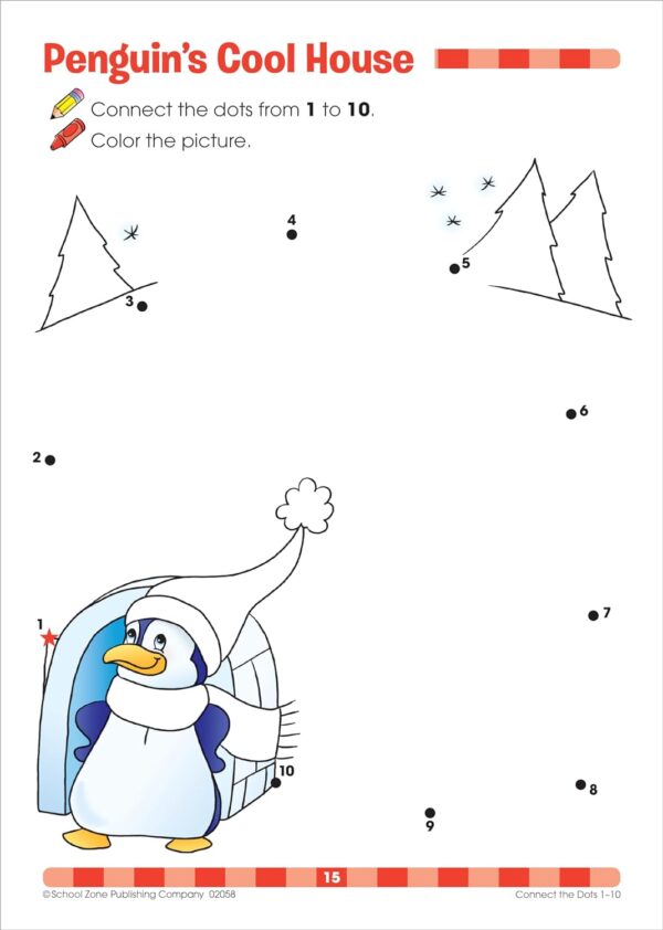 School Zone - Connect the Dots Workbook - 32 Pages, Ages 3 to 5, Preschool, Kindergarten, Dot-to-Dots, Counting, Number Puzzles, Numbers 1-10, Coloring, and More (School Zone Get Ready!™ Book Series) - Image 6