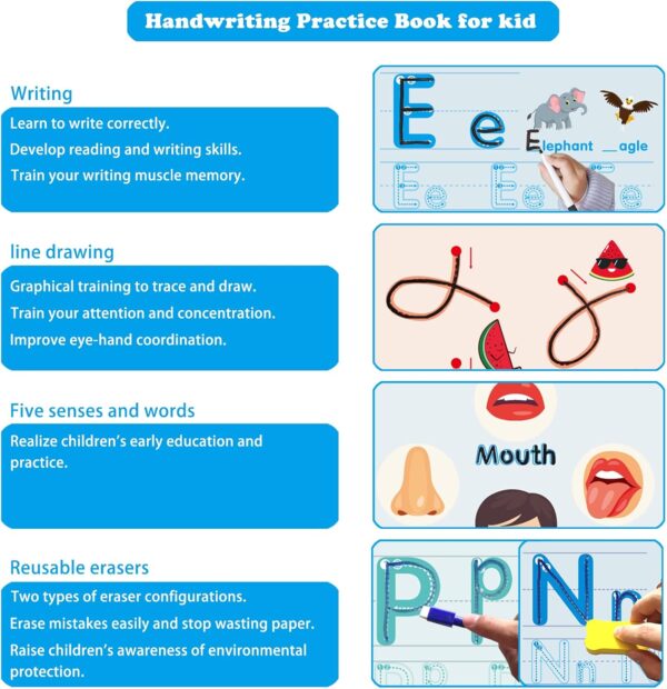 60 Pages Preschool Learning Activities Handwriting Practice Book for Kids, Educational Montessori Toys for 3 4 5 6 Year Old Kindergarten Learning Game Autism Materials Busy Book for Toddlers - Image 7