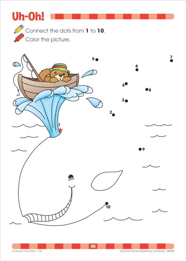 School Zone - Connect the Dots Workbook - 32 Pages, Ages 3 to 5, Preschool, Kindergarten, Dot-to-Dots, Counting, Number Puzzles, Numbers 1-10, Coloring, and More (School Zone Get Ready!™ Book Series) - Image 8