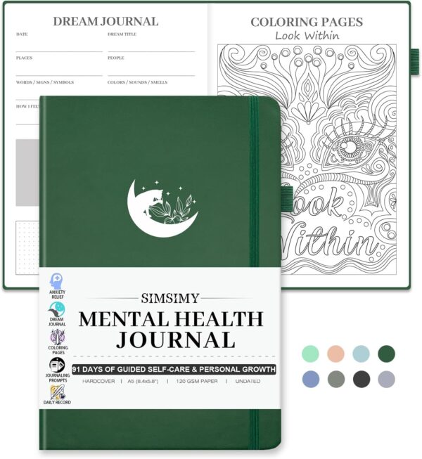 Mental Health Journal, 91-Day Self Care Journal for Women Men, Guided Anxiety & Stress Relief Journal with Mood Tracker, Cognitive Behavioral Therapy Journaling with Mental Health Coloring Pages & Dream Log - Image 2