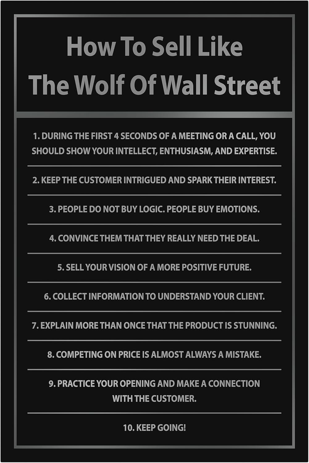 How To Sell Like Wall Street Millionaire Motivational Canvas Print Sales Person Wall Art Business Salesman Poster, Jordan Belfort Quote Sign, Invest In Yourself Wealth Mindset, Sales Closing Rules (7"x5" / 8"x8" in) - Image 2