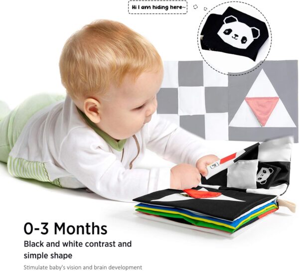 beiens Baby Books Toys, High Contrast Black and White Books Non Toxic Fabric Touch and Feel Crinkle Cloth Books Early Educational Stimulation Toys for Infants Toddlers, Baby Gift Soft Toys Mirror - Image 5