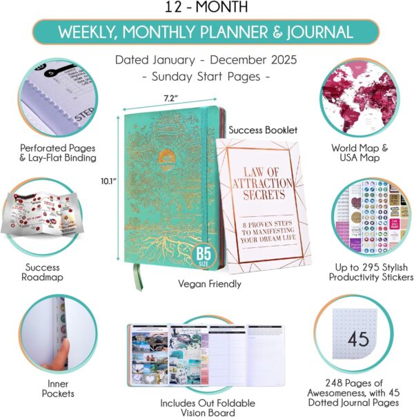 Law of Attraction Planner 2025 - Weekly and Monthly Planner, 12 Month Journey to Increase Productivity & Enhance Organization | Life Organizer, Gratitude Journal, Hourly Planner, To Do List | 2025 Planner - Vision Board, Gift Box & Planner Stickers - Image 3
