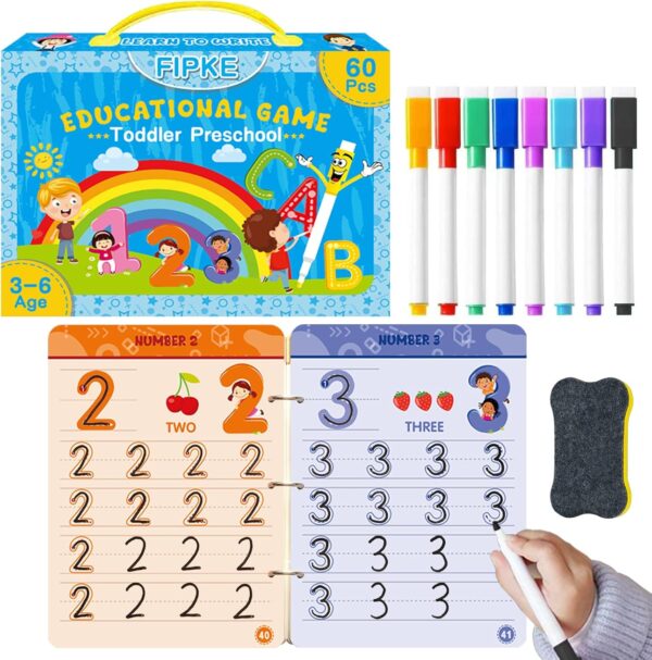 60 Pages Preschool Learning Activities Handwriting Practice Book for Kids, Educational Montessori Toys for 3 4 5 6 Year Old Kindergarten Learning Game Autism Materials Busy Book for Toddlers - Image 2