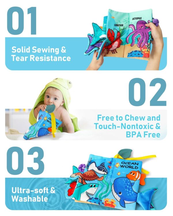 Crinkle Books for Babies | Baby Books with Teethers | Early Learning Stroller Toy | Touch and Feel Baby Books | Crinkle Toys for Baby | Baby Books 0-6 Months | Soft Books for Babies 0-12 Months - Image 9