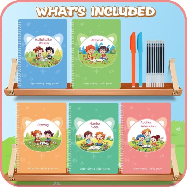 Magic Practice Copybook, Reusable Writing Practice Book, for Preschool Kids Age 3-8 ​Calligraphy 9.44in×6.29in(5 Books with Pens) - Image 4