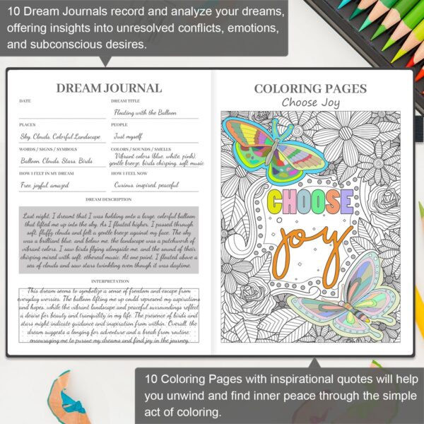 Mental Health Journal, 91-Day Self Care Journal for Women Men, Guided Anxiety & Stress Relief Journal with Mood Tracker, Cognitive Behavioral Therapy Journaling with Mental Health Coloring Pages & Dream Log - Image 4
