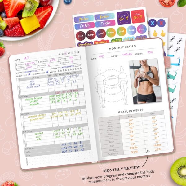 Food Journal for Weight Loss, Meal Planner & Daily Food Wellness Diary to Count Calories Nutrient Intake,Weight Loss Journal to Track Health, Achieve Diet Fitness Goals (A5 size)-Rose Gold - Image 6