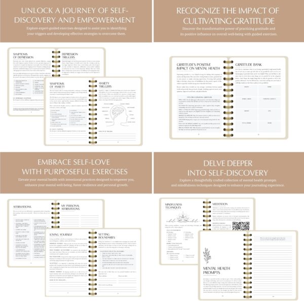 FINDING BALANCE Mental Health Journal – 6-Month Daily Journal with Prompts for Mindfulness, Self-Care & Healing – Anxiety & Depression Relief – Beige Spiral - Image 6