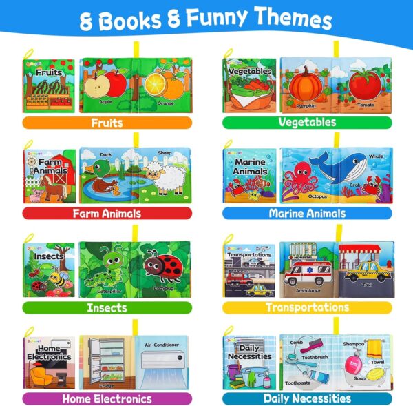 Dr.Rapeti Soft Cloth Books Baby Books Bath Books 8-Pack for Baby Infant Toddler Kid Crinkle Washable Chewable Early Educational Preschool Learning Giftable - Image 5