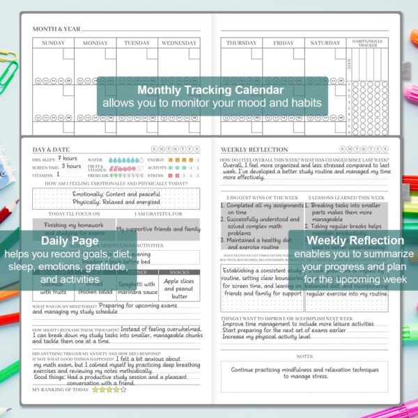 Mental Health & Anxiety Journal, 91 Days Mood Tracker Journal for Mindfulness, Self Care & Stress Relief, Guided CBT Journal with Mental Health Coloring Book Pages & Dream Diary to Record, Wellness Gifts for Women Men - Image 3