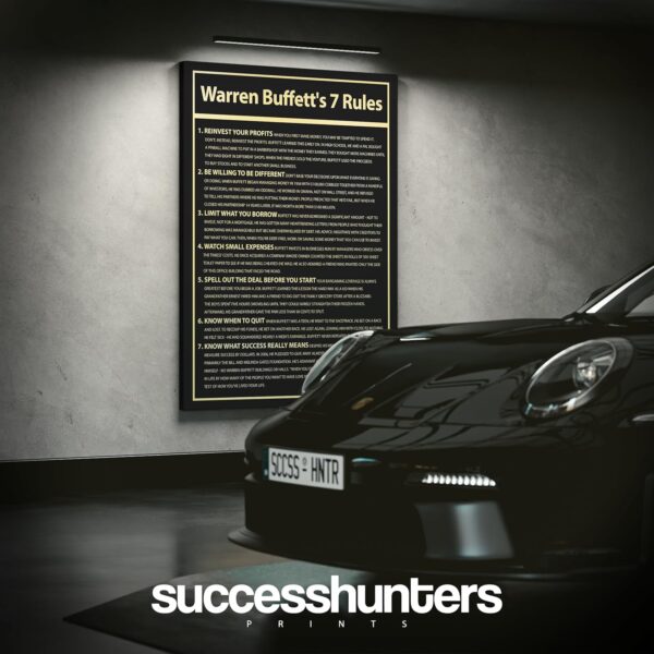 Warren Buffett's 7 Rules Wealth Motivational Wall Art Invest Canvas Print Investor Office Decor, Millionaire Finance Sign, Investing Money Quote, Financial Invest Motivation (18" x 12" in) - Image 3