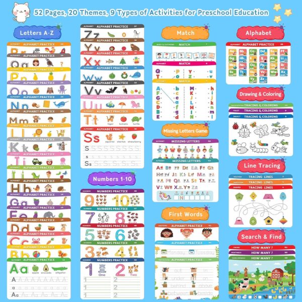 Preschool Learning Activities Educational Workbook: Preschool Handwriting Tracing Books | Autism Learning Materials | Alphabet Learning Toys | Pre k Workbooks | Montessori Busy Book for Kids Ages 3-5 - Image 4