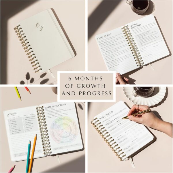 FINDING BALANCE Mental Health Journal – 6-Month Daily Journal with Prompts for Mindfulness, Self-Care & Healing – Anxiety & Depression Relief – Beige Spiral - Image 4