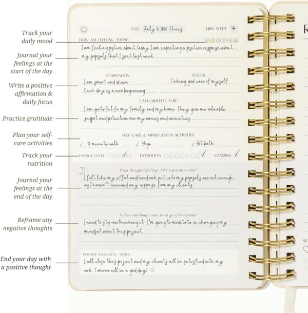 FINDING BALANCE Mental Health Journal – 6-Month Daily Journal with Prompts for Mindfulness, Self-Care & Healing – Anxiety & Depression Relief – Beige Spiral - Image 5