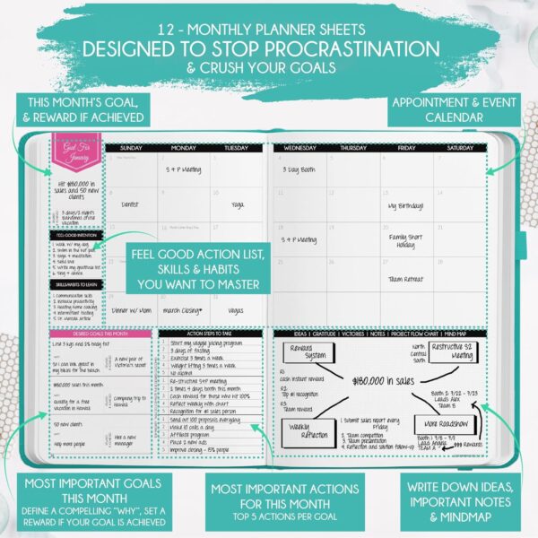 Law of Attraction Planner 2025 - Weekly and Monthly Planner, 12 Month Journey to Increase Productivity & Enhance Organization | Life Organizer, Gratitude Journal, Hourly Planner, To Do List | 2025 Planner - Vision Board, Gift Box & Planner Stickers - Image 5