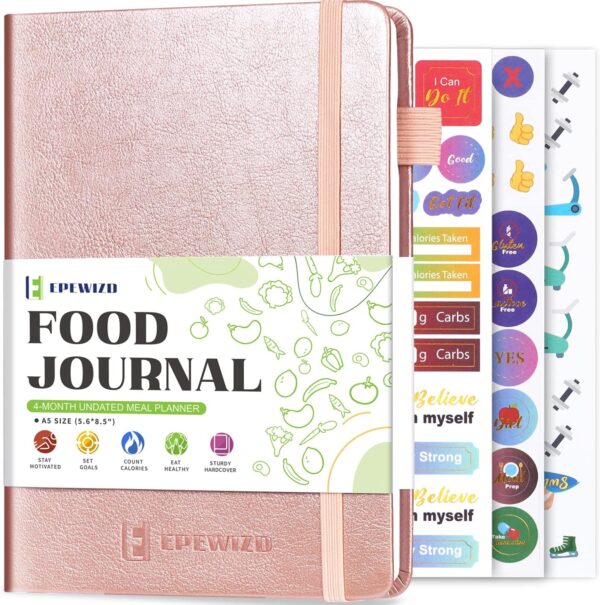 Food Journal for Weight Loss, Meal Planner & Daily Food Wellness Diary to Count Calories Nutrient Intake,Weight Loss Journal to Track Health, Achieve Diet Fitness Goals (A5 size)-Rose Gold - Image 2