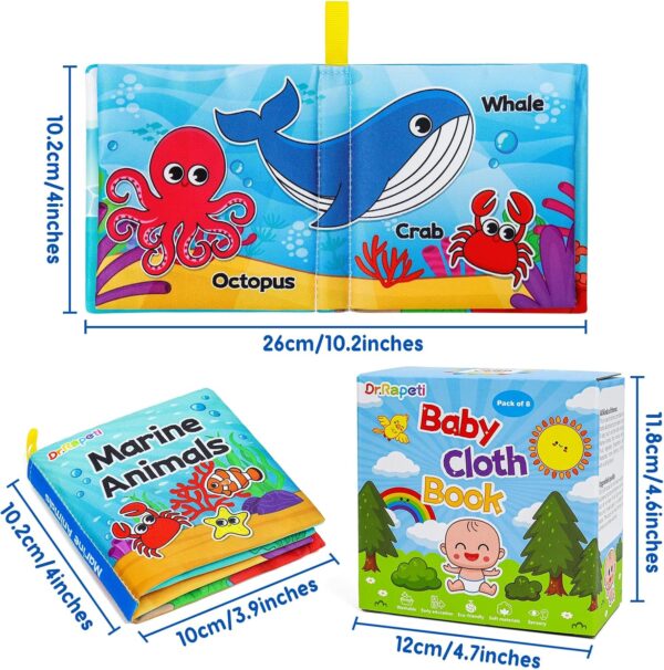 Dr.Rapeti Soft Cloth Books Baby Books Bath Books 8-Pack for Baby Infant Toddler Kid Crinkle Washable Chewable Early Educational Preschool Learning Giftable - Image 3