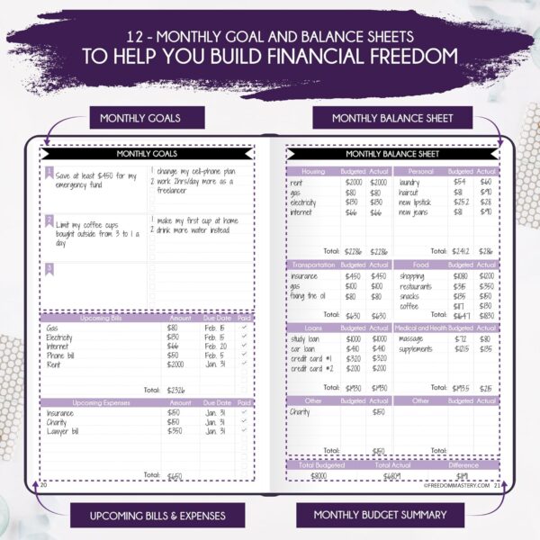 Budget Planner and Monthly Bill Organizer - Finance Planner, 12-Month Journey to Financial Freedom | Bill Payment Tracker Monthly Organizer, Money Saving & Expense Tracker | Undated Budgeting Journal - Image 5