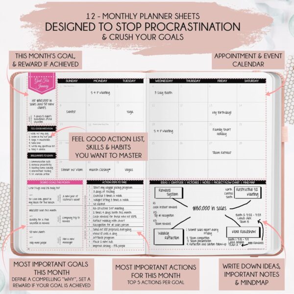 Law of Attraction Planner 2025 - Weekly and Monthly Planner, 12 Month Journey to Increase Productivity & Enhance Organization | Life Organizer, Gratitude Journal, Hourly Planner, To Do List | 2025 Planner - Vision Board, Gift Box & Planner Stickers - Image 5