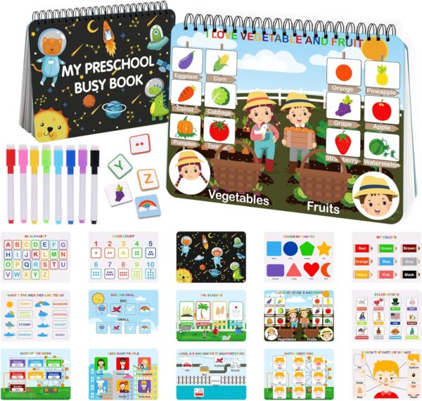 HAN-MM Busy Book for Toddlers 1-3, Preschool Learning Activities 30 Themes Kids Binder and Early Learning Toys, Montessori Toys for 3 Year Old, Autism Learning Materials and Tracing Coloring Book - Image 2