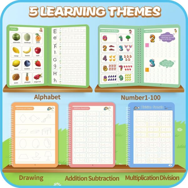 Magic Practice Copybook, Reusable Writing Practice Book, for Preschool Kids Age 3-8 ​Calligraphy 9.44in×6.29in(5 Books with Pens) - Image 5