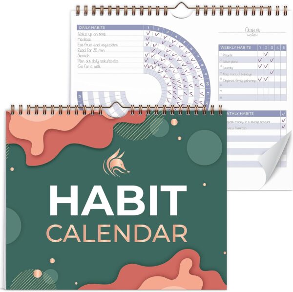Clever Fox Habit Calendar Circle – 2-Year Inspirational Habit Tracker for Atomic Habits – Colorful Habit & Goal Planner Journal to Boost Productivity & Become Your Best Self – Dark Green & Red - Image 2