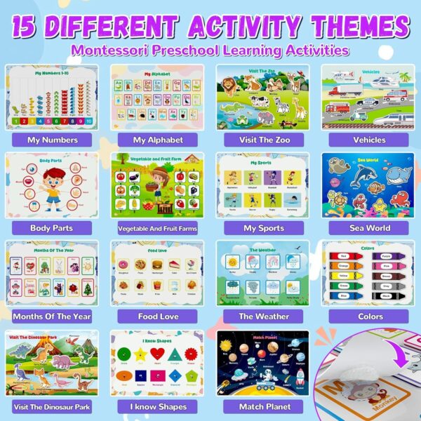Busy Book for Toddlers 3+, Preschool Learning Activities with 30 Themes Prek Preschool Workbooks, Montessori Educational Learning Toys Activity Books for Christmas Birthdays Gifts Boys Girls - Image 3