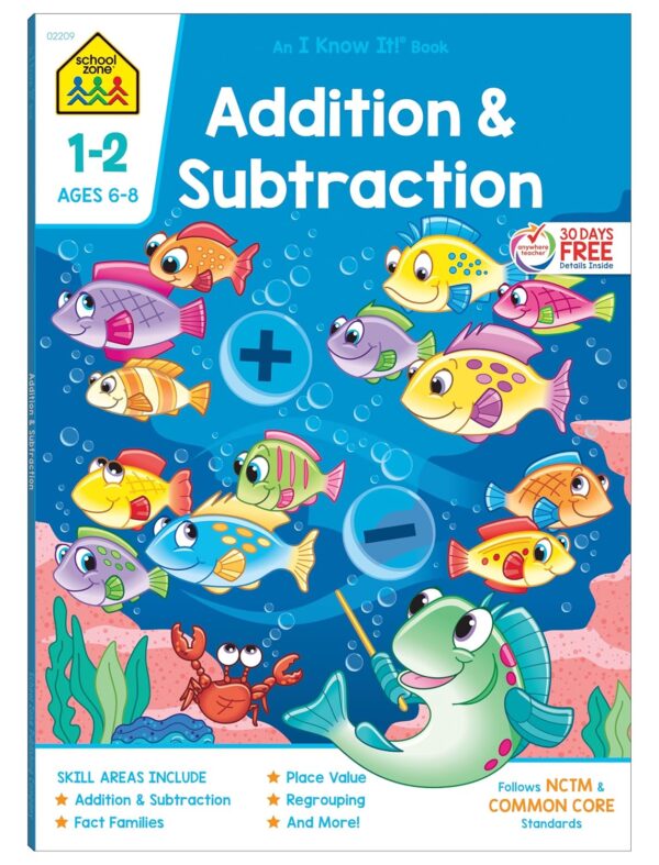 School Zone Addition and Subtraction Workbook: 1st Grade Math, Place Value, Regrouping, Fact Tables, and More (School Zone I Know It!® Workbook Series) - Image 2