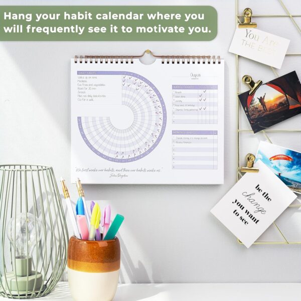 Clever Fox Habit Calendar Circle – 2-Year Inspirational Habit Tracker for Atomic Habits – Colorful Habit & Goal Planner Journal to Boost Productivity & Become Your Best Self – Dark Green & Red - Image 4