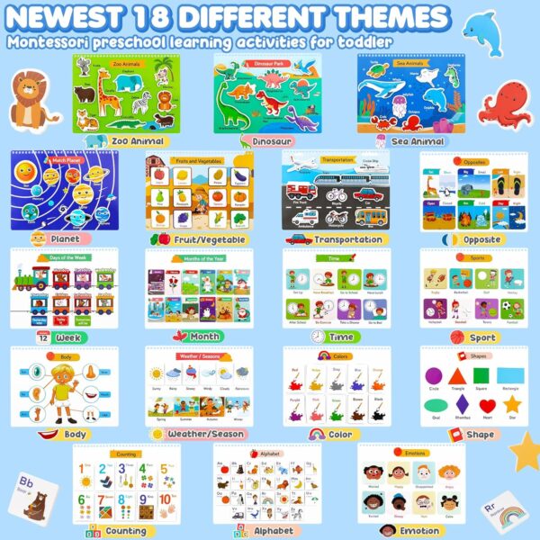 Busy Book for Toddlers - Preschool Learning Activities 36 Themes Learning Tracing Coloring Books, Travel Toys for Road Trip, Montessori Autism Sensory Toys Christmas Birthday Gifts for Kids Ages 3+ - Image 3